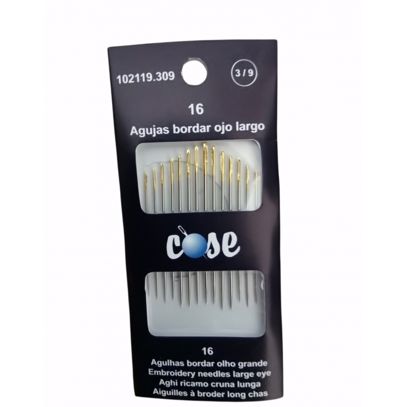 Agujas para coser o bordar ojo largo. Cosé